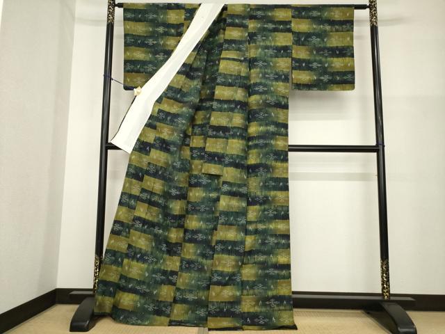 平和屋着物▽本場琉球絣　紬　単衣　正絹　逸品　AABG8565ck
