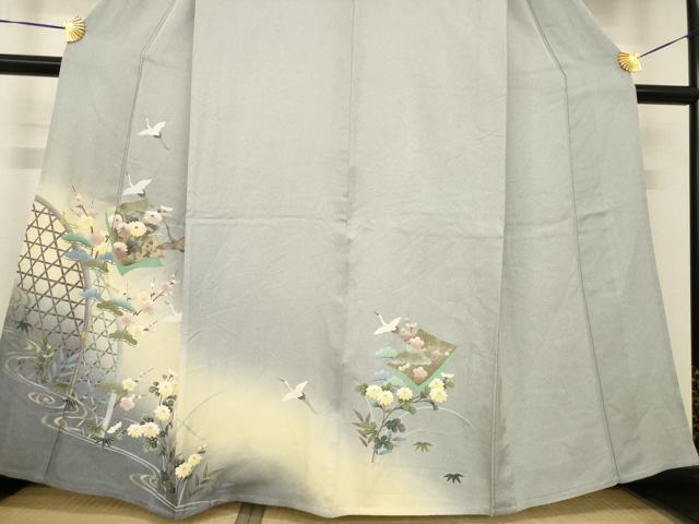 平和屋着物▽訪問着 単衣 飛鶴花籬文 暈し染め 金彩 正絹 逸品 AABG8575ck