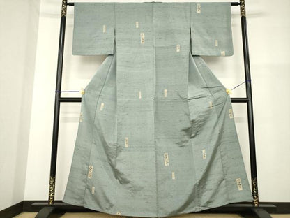 平和屋着物▽上質な小紋 単衣 紬地 短冊花文 正絹 逸品 AABG8578ck