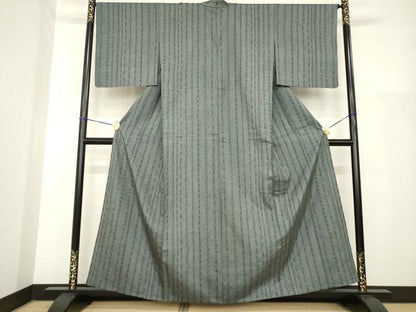 平和屋着物▽上質な小紋 単衣 紬地 縞 正絹 逸品 未使用 AABG8579ck