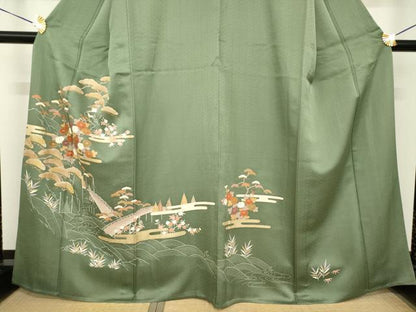 平和屋着物▽訪問着 単衣 渡り橋花文 金彩 正絹 逸品 AABG8581ck