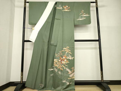 平和屋着物▽訪問着 単衣 渡り橋花文 金彩 正絹 逸品 AABG8581ck
