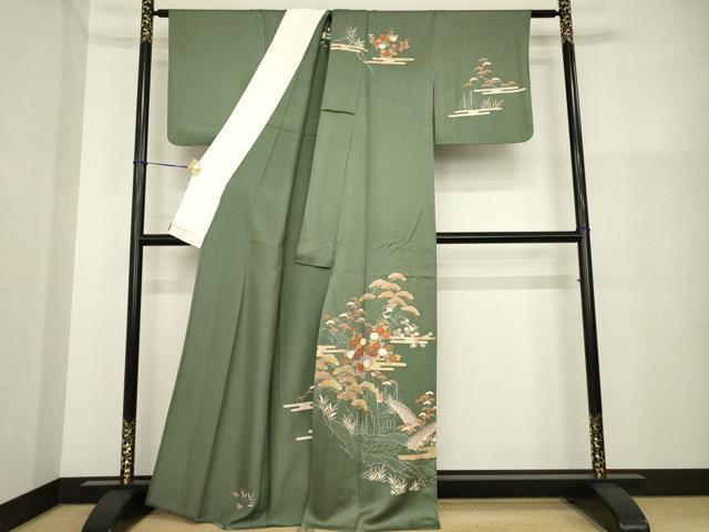 平和屋着物▽訪問着 単衣 渡り橋花文 金彩 正絹 逸品 AABG8581ck