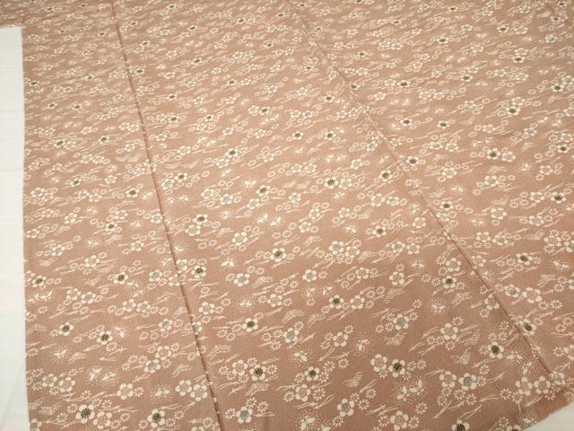 平和屋着物▽上質な小紋 単衣 型染め 梅 松 鬼しぼ縮緬 正絹 逸品 AABG8583ck
