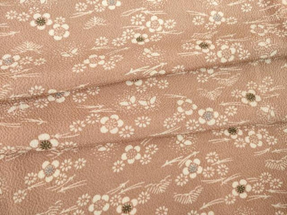 平和屋着物▽上質な小紋 単衣 型染め 梅 松 鬼しぼ縮緬 正絹 逸品 AABG8583ck