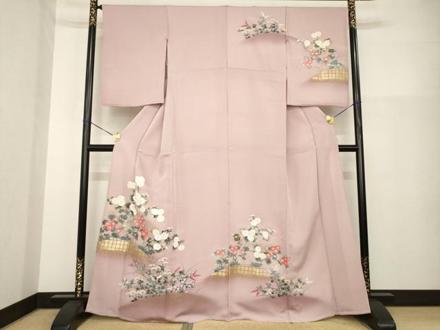 平和屋着物▽訪問着 単衣 手描き 草花文 暈し染め 金彩 正絹 逸品 AABG8584ck