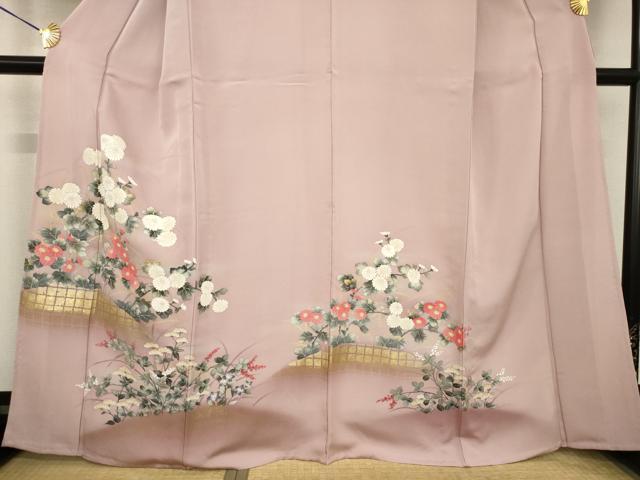 平和屋着物▽訪問着 単衣 手描き 草花文 暈し染め 金彩 正絹 逸品 AABG8584ck