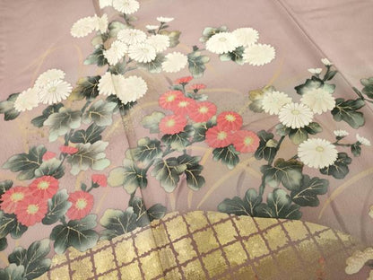 平和屋着物▽訪問着 単衣 手描き 草花文 暈し染め 金彩 正絹 逸品 AABG8584ck