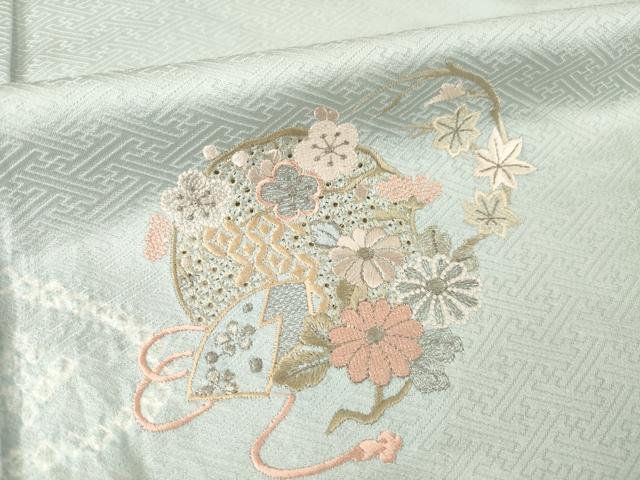 平和屋着物▽訪問着 単衣 絞り 刺繍 流水花丸文 正絹 逸品 AABG8585ck