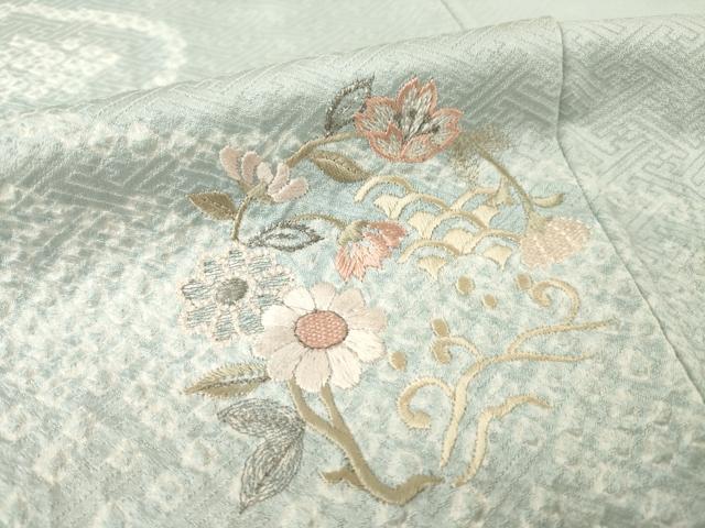 平和屋着物▽訪問着 単衣 絞り 刺繍 流水花丸文 正絹 逸品 AABG8585ck