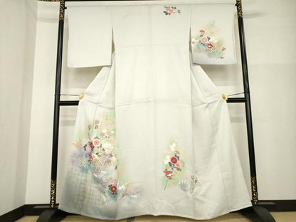 平和屋着物▽訪問着　単衣　友禅　花籬文　暈し染め　金彩　正絹　逸品　AABI8811ck
