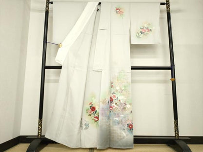 平和屋着物▽訪問着　単衣　友禅　花籬文　暈し染め　金彩　正絹　逸品　AABI8811ck