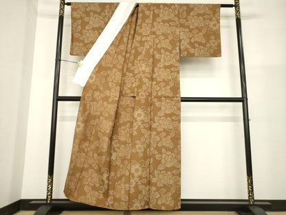 平和屋着物▽上質な紬 単衣 枝花文 正絹 逸品 AABG8587ck