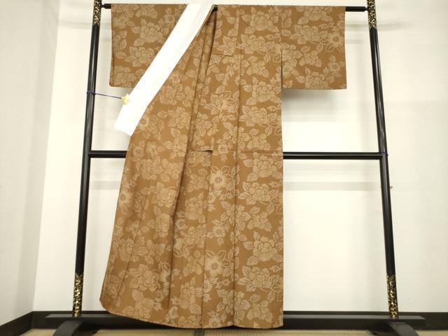 平和屋着物▽上質な紬 単衣 枝花文 正絹 逸品 AABG8587ck