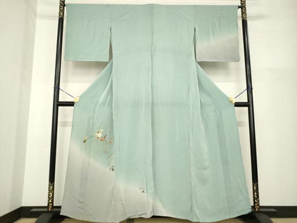 平和屋着物▽訪問着 単衣 刺繍 枝花文 暈し染め 鬼しぼ縮緬 正絹 逸品 AABG8591ck