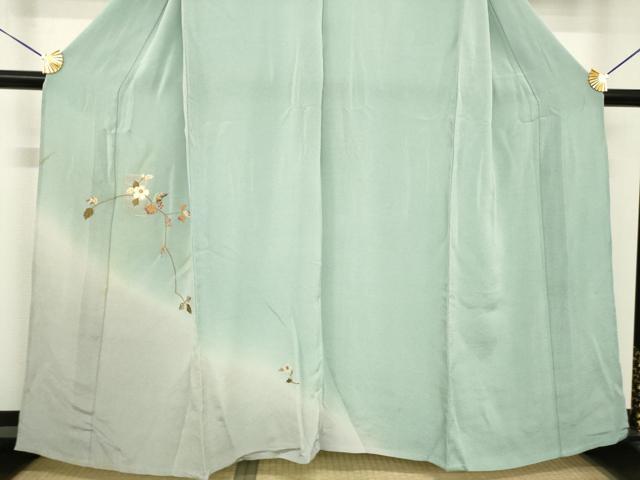 平和屋着物▽訪問着 単衣 刺繍 枝花文 暈し染め 鬼しぼ縮緬 正絹 逸品 AABG8591ck