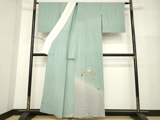 平和屋着物▽訪問着 単衣 刺繍 枝花文 暈し染め 鬼しぼ縮緬 正絹 逸品 AABG8591ck