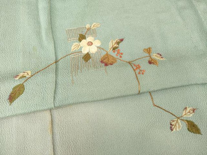 平和屋着物▽訪問着 単衣 刺繍 枝花文 暈し染め 鬼しぼ縮緬 正絹 逸品 AABG8591ck