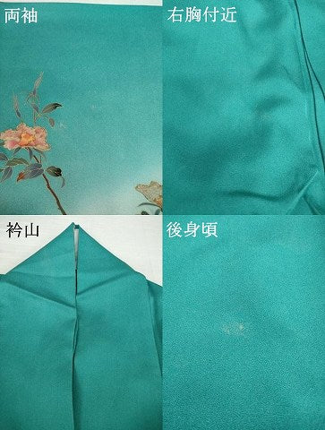 平和屋着物▽訪問着 単衣 刺繍 枝花に休み鳥 暈し染め 金彩 正絹 逸品 AABG8594ck
