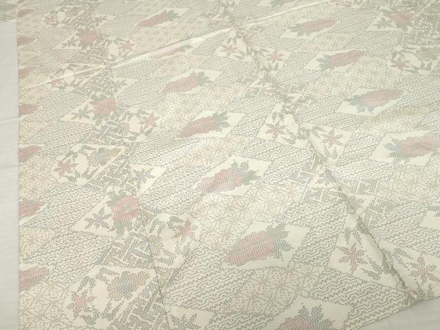 平和屋着物▽本場大島紬 白大島 松皮菱花文 正絹 逸品 AABG8596ck