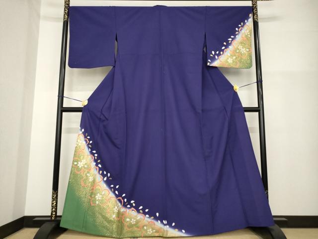 平和屋着物▽訪問着 単衣 舞桜文 暈し染め 金彩 洗える着物 AABG8601ck