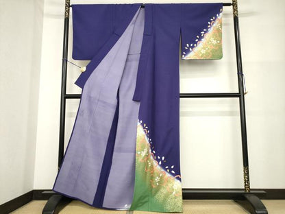 平和屋着物▽訪問着 単衣 舞桜文 暈し染め 金彩 洗える着物 AABG8601ck