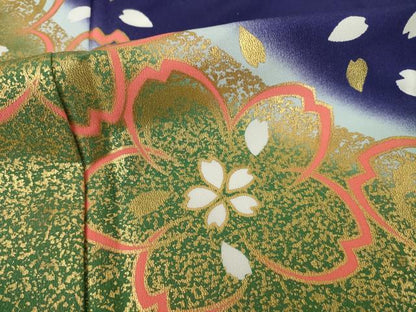 平和屋着物▽訪問着 単衣 舞桜文 暈し染め 金彩 洗える着物 AABG8601ck