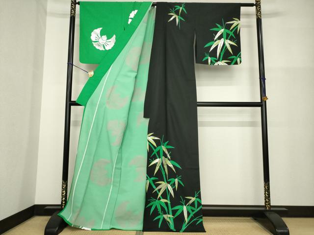 平和屋着物▽訪問着 単衣 片身替わり 笹竹文 ふくら雀 洗える着物 AABG8607ck