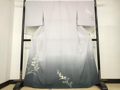 平和屋着物▽十日町友禅　女流作家　遠田藤舟 　訪問着　単衣　草花文　暈し染め　正絹　逸品　AABG8608ck