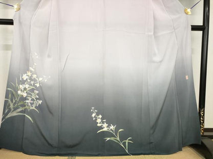 平和屋着物▽十日町友禅　女流作家　遠田藤舟 　訪問着　単衣　草花文　暈し染め　正絹　逸品　AABG8608ck