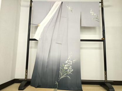 平和屋着物▽十日町友禅　女流作家　遠田藤舟 　訪問着　単衣　草花文　暈し染め　正絹　逸品　AABG8608ck