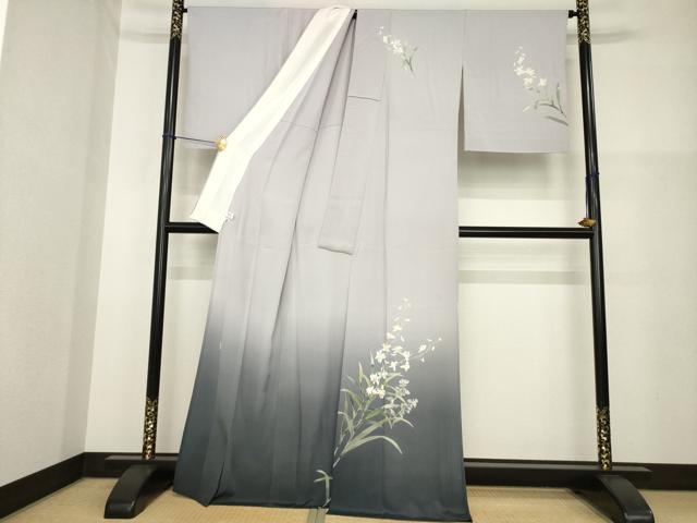 平和屋着物▽十日町友禅　女流作家　遠田藤舟 　訪問着　単衣　草花文　暈し染め　正絹　逸品　AABG8608ck