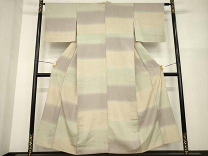 平和屋着物▽上質な紬 単衣 横段文 正絹 逸品 AABG8610ck