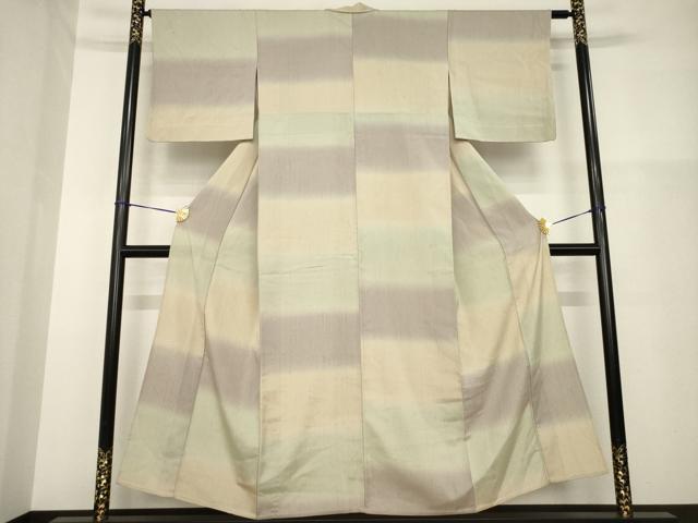 平和屋着物▽上質な紬 単衣 横段文 正絹 逸品 AABG8610ck