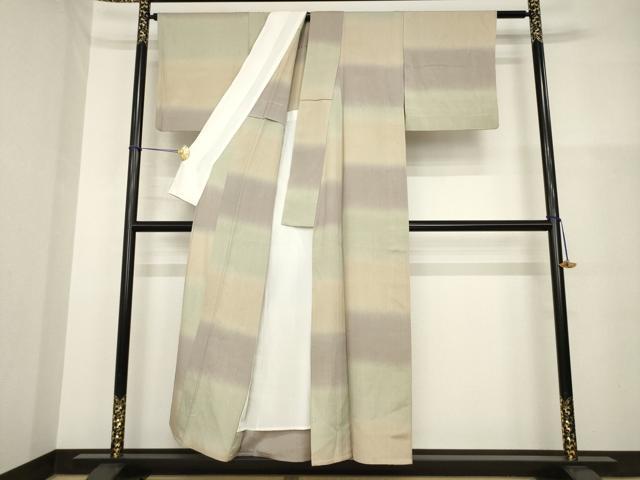平和屋着物▽上質な紬 単衣 横段文 正絹 逸品 AABG8610ck