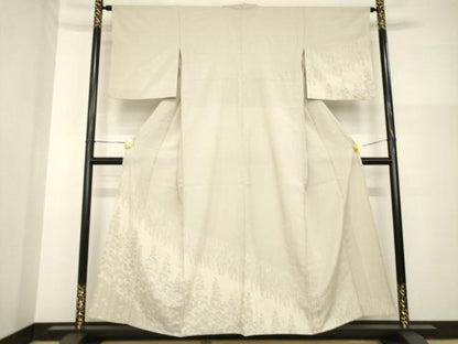 平和屋着物▽本塩沢 訪問着 単衣 樹林文 正絹 逸品 AABG8611ck