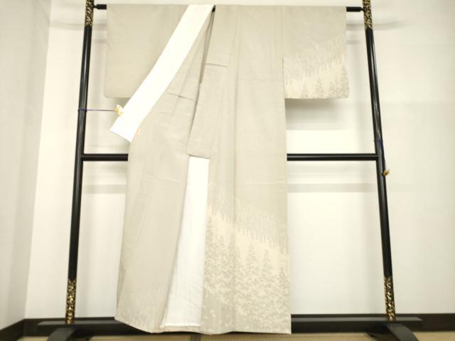 平和屋着物▽本塩沢 訪問着 単衣 樹林文 正絹 逸品 AABG8611ck