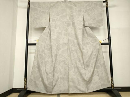 平和屋着物▽結城紬　単衣　100亀甲　色紙花文　正絹　逸品　AABG8614ck