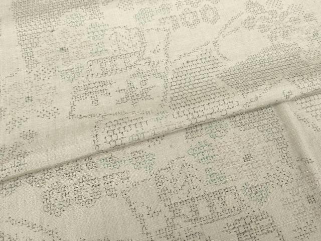 平和屋着物▽結城紬　単衣　100亀甲　色紙花文　正絹　逸品　AABG8614ck