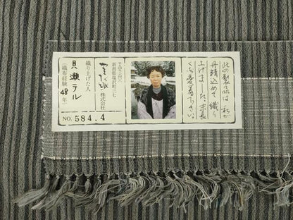 平和屋着物▽本塩沢 単衣 やまだ織 正絹 逸品 AABG8616ck
