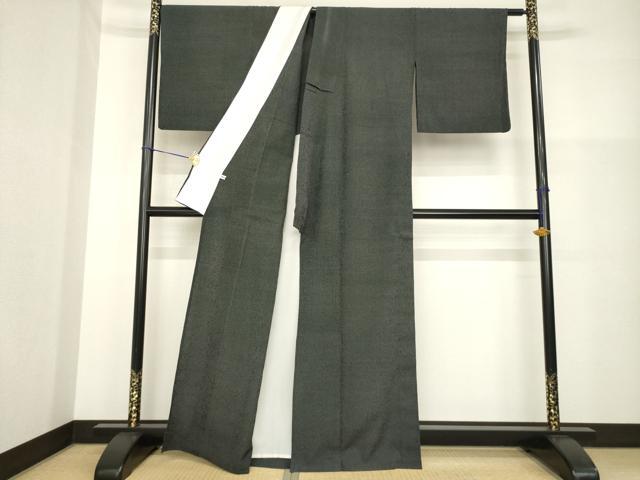 平和屋着物▽本塩沢　単衣　蚊絣　黒地　証紙付き　正絹　逸品　AABG8618ck