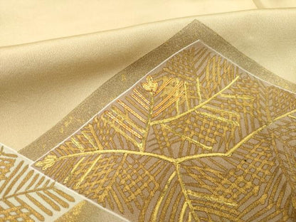 平和屋着物▽訪問着 単衣 駒刺繍 菱取松文 金彩 正絹 逸品 AABG8624ck