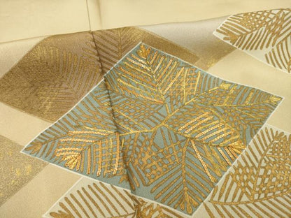平和屋着物▽訪問着 単衣 駒刺繍 菱取松文 金彩 正絹 逸品 AABG8624ck