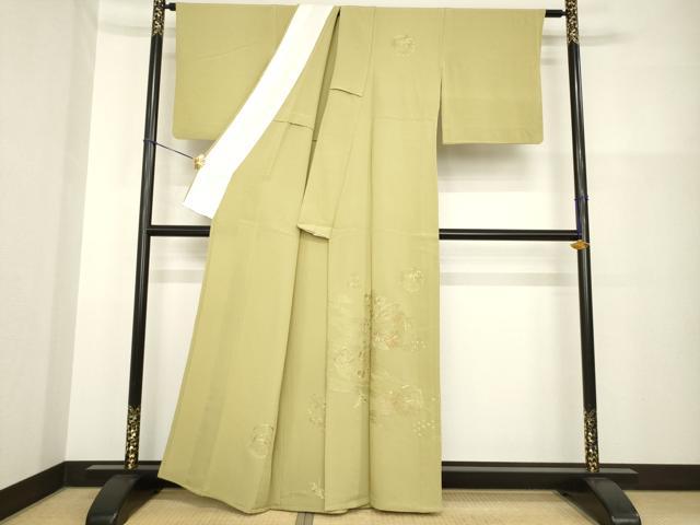 平和屋着物▽訪問着 単衣 総刺繍 中国三大刺繍 スワトウ刺繍 汕頭刺繍 流水花丸文 正絹 逸品 AABG8625ck