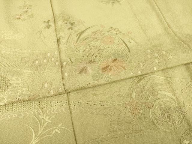 平和屋着物▽訪問着 単衣 総刺繍 中国三大刺繍 スワトウ刺繍 汕頭刺繍 流水花丸文 正絹 逸品 AABG8625ck