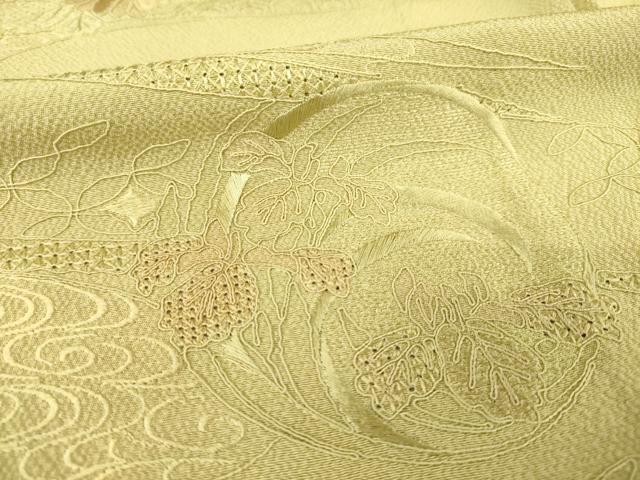 平和屋着物▽訪問着 単衣 総刺繍 中国三大刺繍 スワトウ刺繍 汕頭刺繍 流水花丸文 正絹 逸品 AABG8625ck