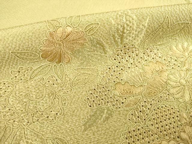 平和屋着物▽訪問着 単衣 総刺繍 中国三大刺繍 スワトウ刺繍 汕頭刺繍 流水花丸文 正絹 逸品 AABG8625ck