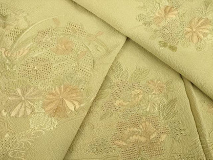 平和屋着物▽訪問着 単衣 総刺繍 中国三大刺繍 スワトウ刺繍 汕頭刺繍 流水花丸文 正絹 逸品 AABG8625ck