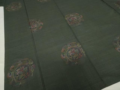 平和屋着物▽本場大島紬 単衣 純泥染め 手織り 9マルキ 雪輪花唐草文 古山絹織謹製 証紙付き 正絹 逸品 AABG8627ck