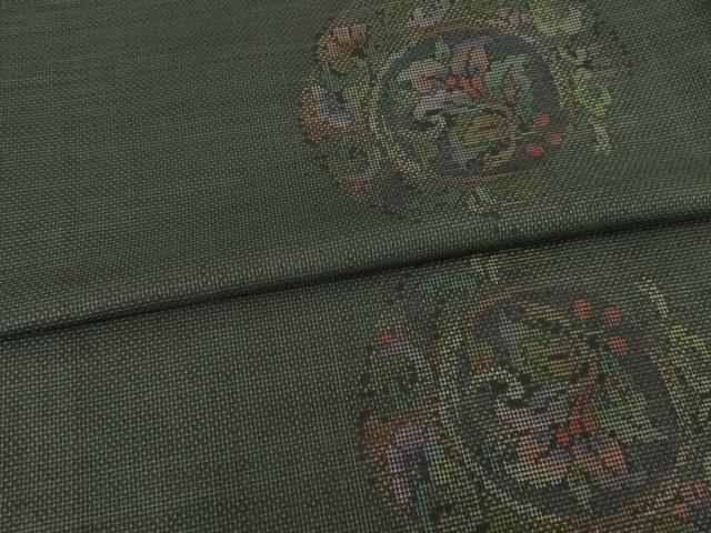 平和屋着物▽本場大島紬 単衣 純泥染め 手織り 9マルキ 雪輪花唐草文 古山絹織謹製 証紙付き 正絹 逸品 AABG8627ck